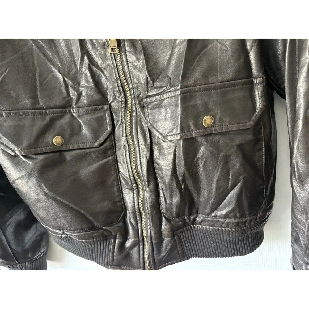 Womens Levis Brown Bomber Jacket Faux Leather Sherpa Lined Size Medium